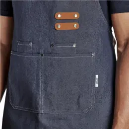 Oliver Bib Apron Up Close Pockets Blue